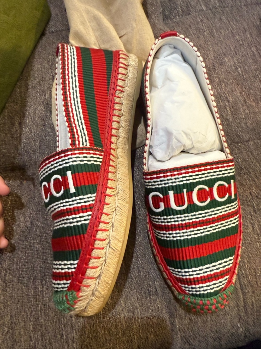 Gucci women Red, Green & White Striped Canvas Espadrilles